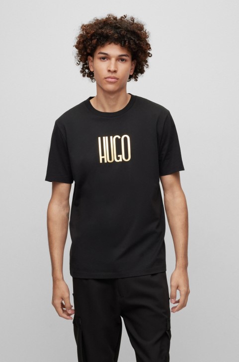 μαύρο μπλουζάκι με λογότυπο από οργανικό βαμβάκι Hugo Boss