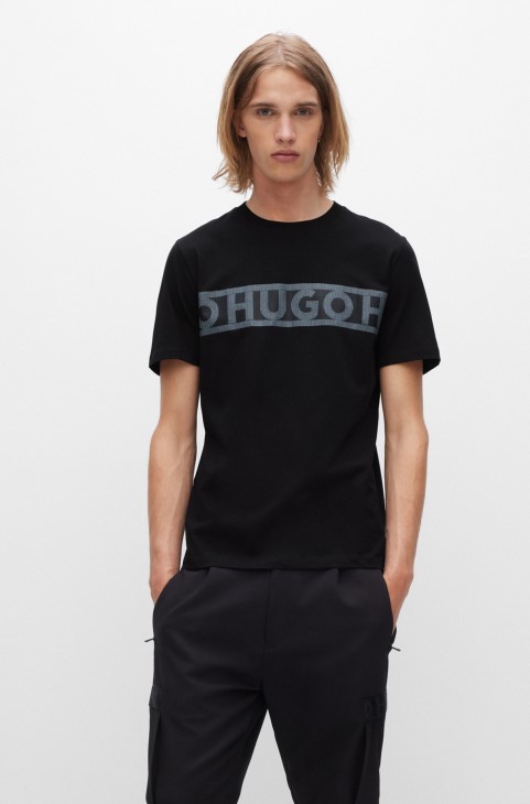 T-shirt Hugo Boss από οργανικό βαμβάκι με λογότυπο σε μαύρο χρώμα