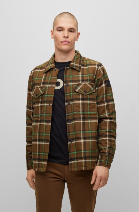 καφέ υπερμεγέθη μπλούζα με επένδυση με απλό καρό Hugo Boss