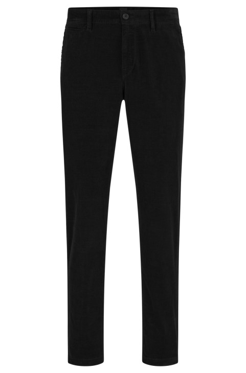 μαύρο παντελόνι με κωνική εφαρμογή από βαμβακερό δέρμα Moleskin Hugo Boss