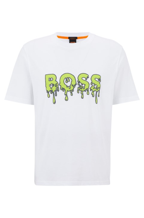 λευκό μπλουζάκι από βαμβακερό μπλουζάκι Hugo Boss με πολύχρωμο λογότυπο