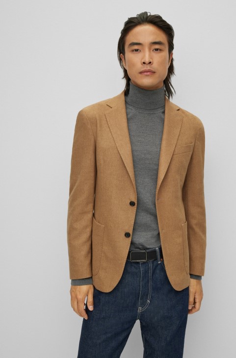 Μπεζ μπουφάν χωρίς φόδρα σε Slim-fit με πέτα με εγκοπή Hugo Boss