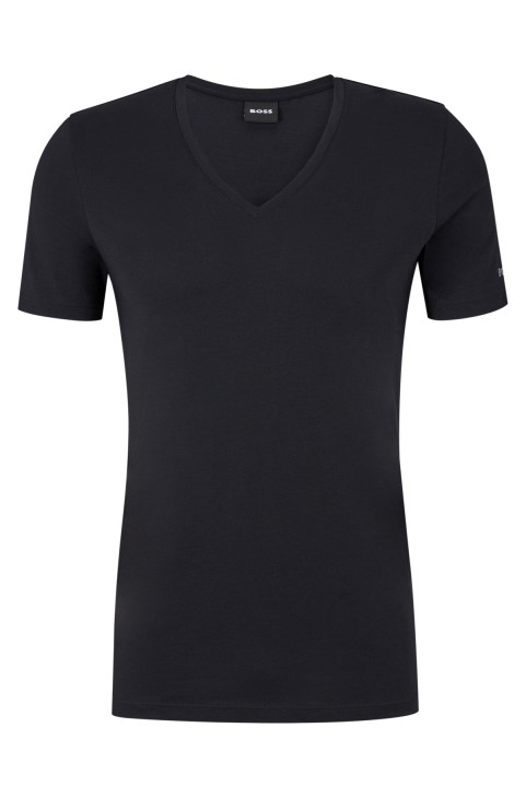 T-shirt εσώρουχου με λεπτή εφαρμογή από βαμβάκι με εμπριμέ λογότυπο Hugo Boss μαύρο