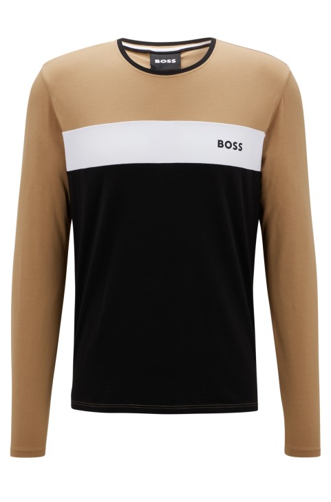 Μπλουζάκι πιτζάμα με χρώμα σε συνδυασμό βαμβακερού μπεζ Hugo Boss