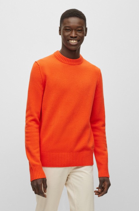 Πουλόβερ Hugo Boss με λαιμόκοψη σε συνδυασμό παρθένου μαλλί πορτοκαλιού