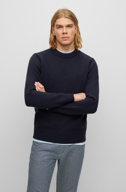 πουλόβερ με λαιμόκοψη σε συνδυασμό παρθένου μαλλί, σκούρο μπλε Hugo Boss