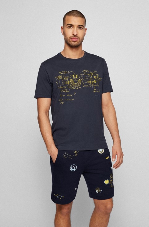 σκούρο μπλε Hugo Boss δύο πακέτα από βαμβακερά μπλουζάκια με λογότυπο
