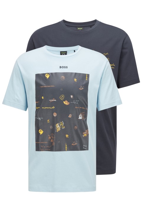 σκούρο μπλε Hugo Boss δύο πακέτα από βαμβακερά μπλουζάκια με λογότυπο

