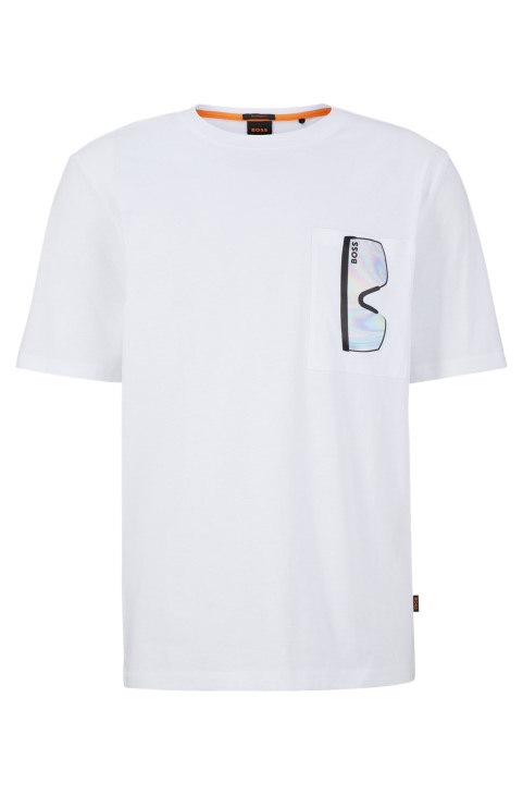 Hugo Boss λευκό βαμβακερό μπλουζάκι χαλαρής εφαρμογής με στάμπα μπροστά και πίσω