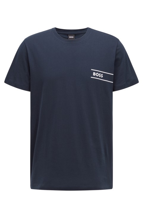 εσώρουχο Hugo Boss σκούρο μπλε βαμβακερό μπλουζάκι με ρίγες και λογότυπο