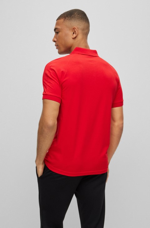 κόκκινο ελαστικό βαμβακερό Slim-fit μπλουζάκι πόλο με λεπτομέρειες από στρας Hugo Boss
