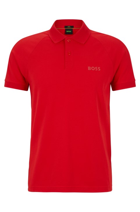 κόκκινο ελαστικό βαμβακερό Slim-fit μπλουζάκι πόλο με λεπτομέρειες από στρας Hugo Boss
