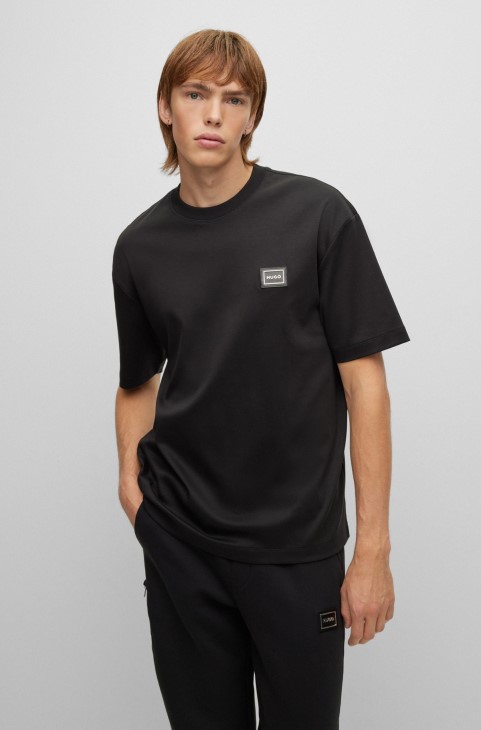 Χαλαρή μπλούζα σε βαμβακερή φανέλα με λογότυπο μαύρο Hugo Boss