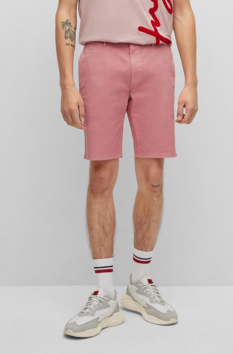 Hugo Boss Slim-fit Chino Shorts σε ροζ βαμβακερό γκαμπαρντίν