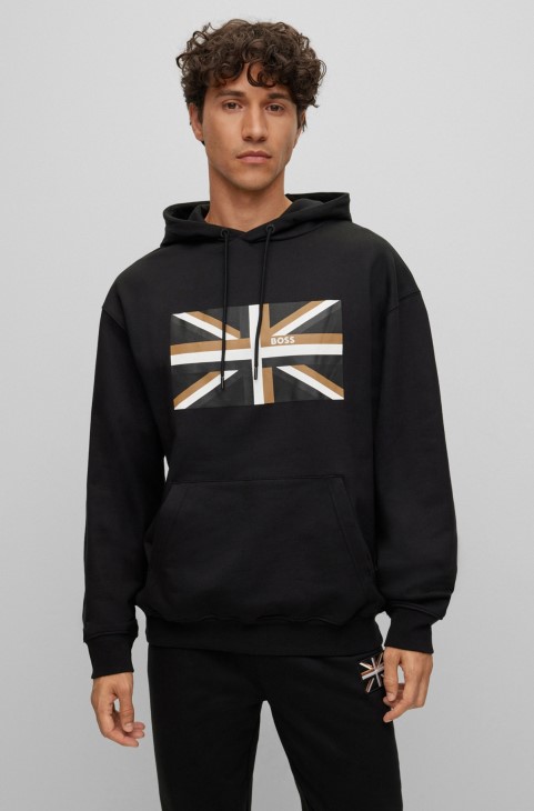 Μαύρο Hugo Boss Hoodie από οργανικό βαμβάκι με στάμπα τζακ