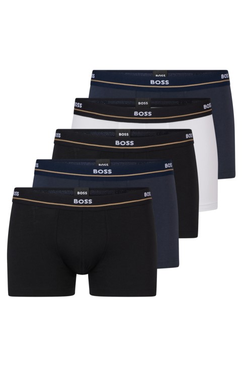 Hugo Boss πέντε πακέτα ελαστικών βαμβακερών μπαούλων με λογότυπο στη μέση λευκή