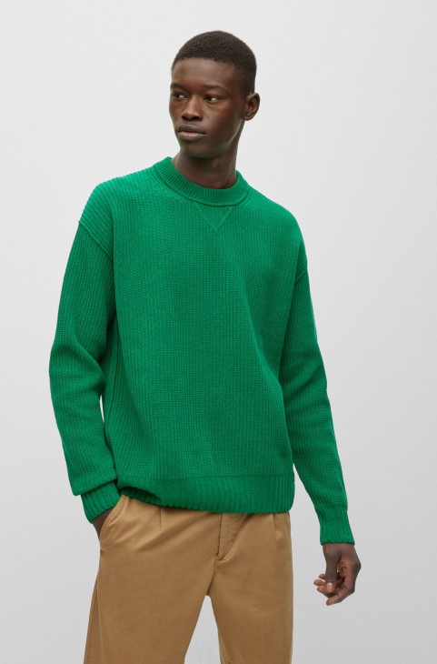 πουλόβερ με χαλαρή εφαρμογή σε από καθαρό βαμβάκι σενίλ Hugo Boss Green