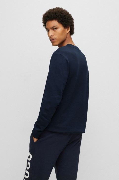 φούτερ Hugo Boss σκούρο μπλε με λαιμόκοψη σε γαλλικό Terry με λογότυπο αντίθεσης