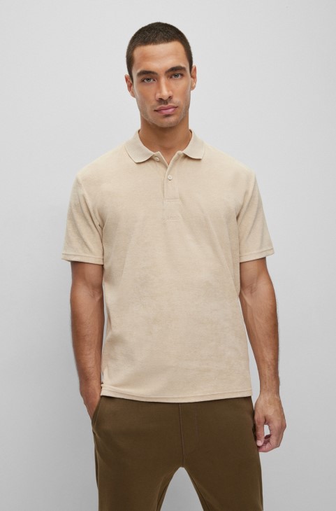 Πόλο μπλουζάκι από βαμβακερό μείγμα με κεντημένο λογότυπο μπεζ Hugo Boss