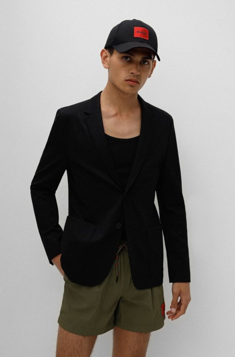 Μαύρο μπουφάν Hugo Boss με εξαιρετικά λεπτή εφαρμογή σε φανέλα Performance-stretch