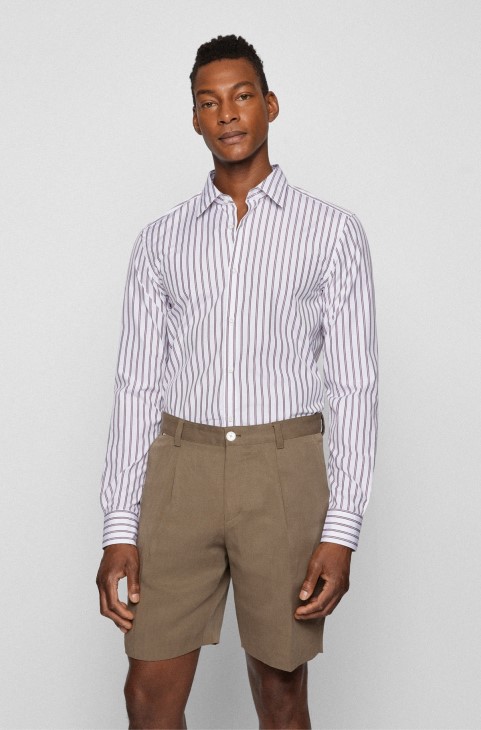 Slim-fit πουκάμισο σε ριγέ βαμβακερή ποπλίνα Hugo Boss σκούρο κόκκινο