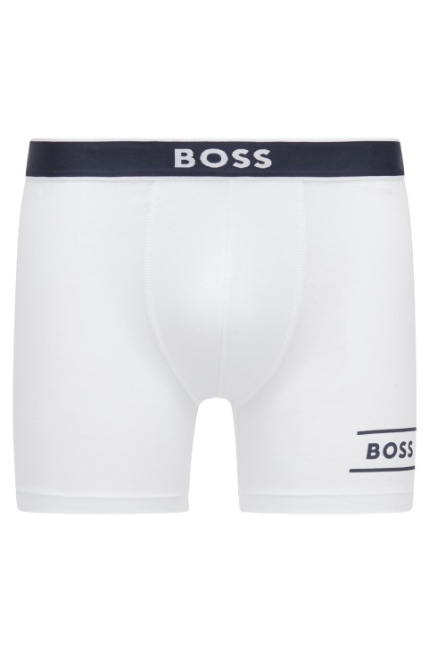 λευκό στρετ-βαμβακερό μποξεράκι Hugo Boss με λογότυπο και ρίγες