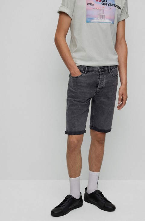 κωνικό σορτς σε μαύρο Comfort-stret τζιν σκούρο γκρι Hugo Boss