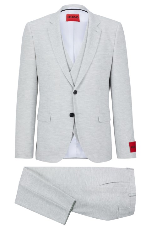 Κουστούμι τριών κομματιών Hugo Boss εξαιρετικά λεπτή σε ύφασμα μελανζέ ανοιχτό γκρι
