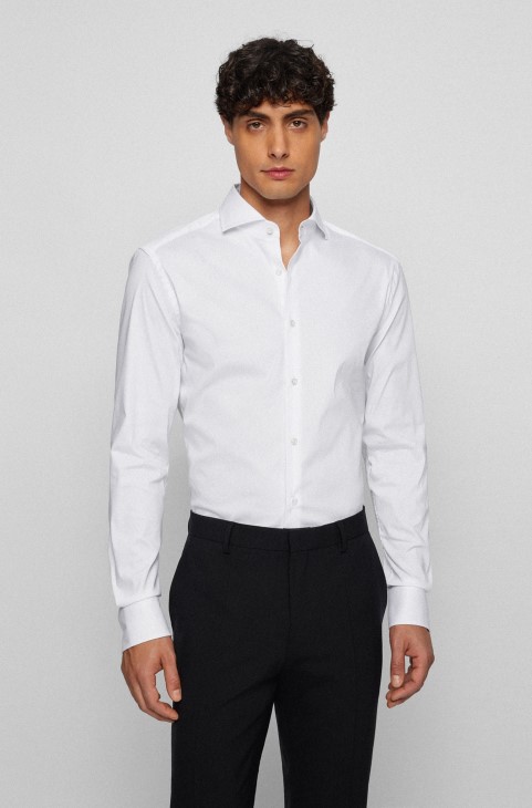 Slim-fit πουκάμισο Hugo Boss σε μείγμα λευκού από δομημένο βαμβάκι