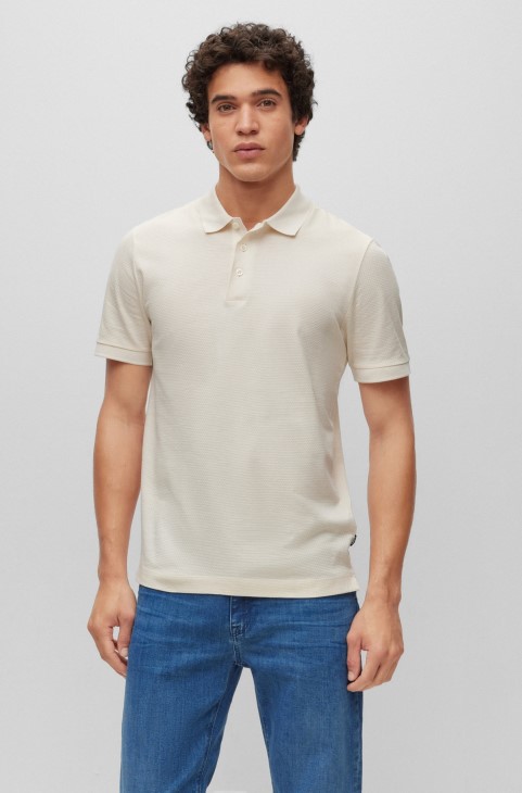 μερσεριζέ-βαμβακερό Slim-fit T-shirt με κυψελοειδή δομή Hugo Boss λευκό