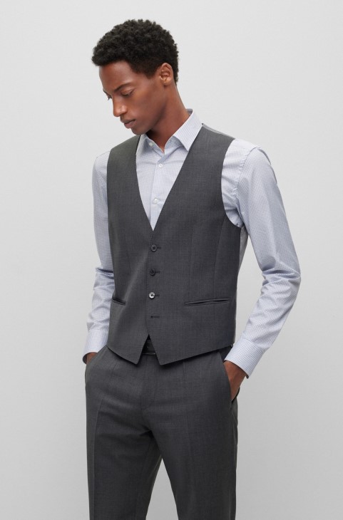 Σκούρο γκρι γιλέκο με λεπτή εφαρμογή σε μείγμα παρθένου μαλλί Hugo Boss