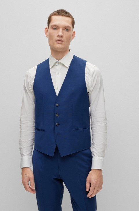 γιλέκο σε λεπτή εφαρμογή σε μείγμα παρθένου μαλλί Hugo Boss σκούρο μπλε