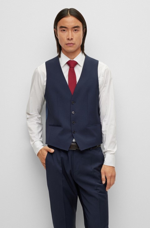 Σκούρο μπλε γιλέκο Hugo Boss σε λεπτή εφαρμογή σε συνδυασμό παρθένου μαλλί