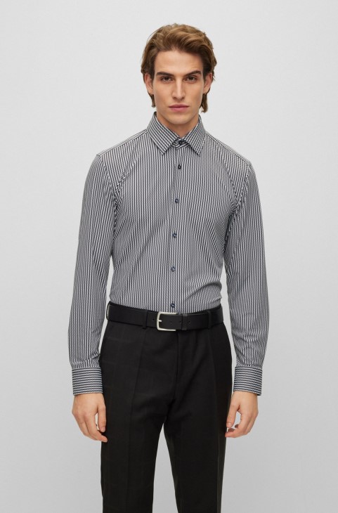 Slim-fit πουκάμισο σε εμπριμέ Performance-stretch Jersey Hugo Boss ασημί