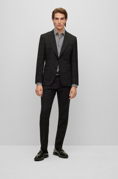 Slim-fit πουκάμισο σε εμπριμέ Performance-stretch Jersey Hugo Boss ασημί
