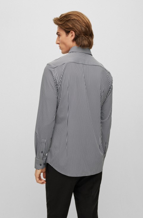 Slim-fit πουκάμισο σε εμπριμέ Performance-stretch Jersey Hugo Boss ασημί
