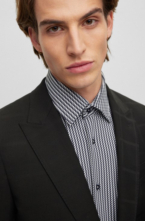 Slim-fit πουκάμισο σε εμπριμέ Performance-stretch Jersey Hugo Boss ασημί
