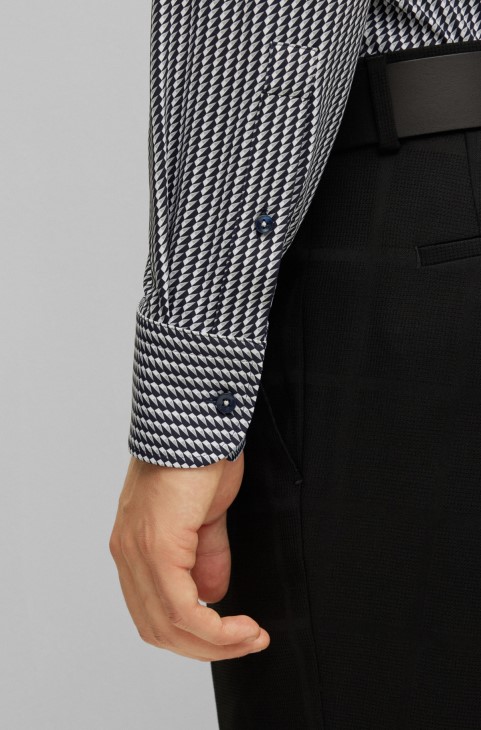 Slim-fit πουκάμισο σε εμπριμέ Performance-stretch Jersey Hugo Boss ασημί
