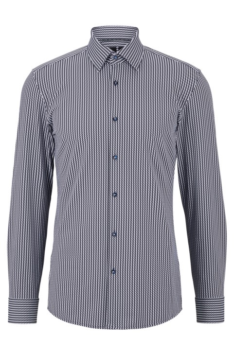 Slim-fit πουκάμισο σε εμπριμέ Performance-stretch Jersey Hugo Boss ασημί
