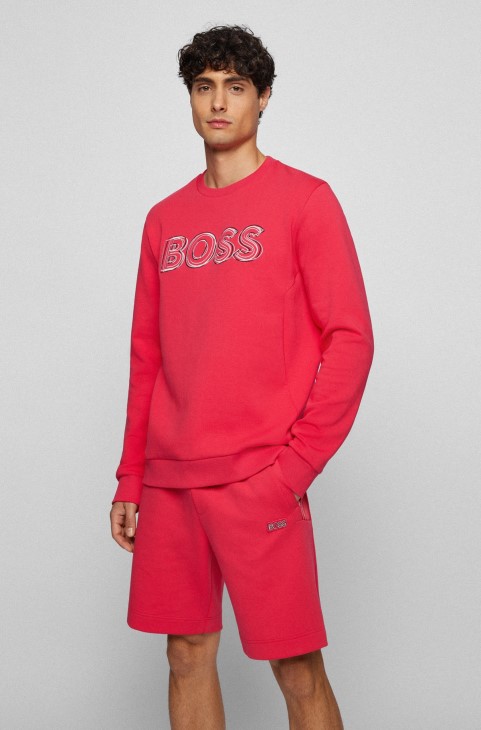 Φούτερ από μείγμα βαμβακιού με κέντημα λογότυπου σε στρώσεις ροζ Hugo Boss