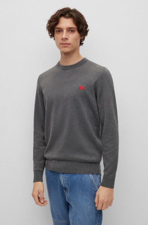 πουλόβερ από οργανικό βαμβάκι με ετικέτα με κόκκινο λογότυπο γκρι Hugo Boss