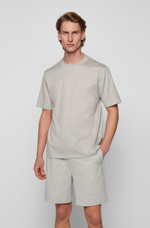 μπλουζάκι με λαιμόκοψη από βαμβακερό βαμβάκι με V ένθετο Hugo Boss γκρι