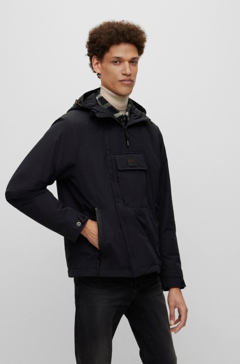 ασύμμετρο μπροστινό αδιάβροχο τζάκετ με επένδυση με τσέπη Cargo μαύρο Hugo Boss