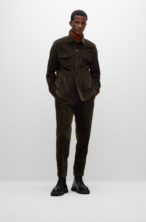 Χαλαρή μπλούζα Hugo Boss σε ανοιχτό πράσινο βαμβακερό κοτλέ
