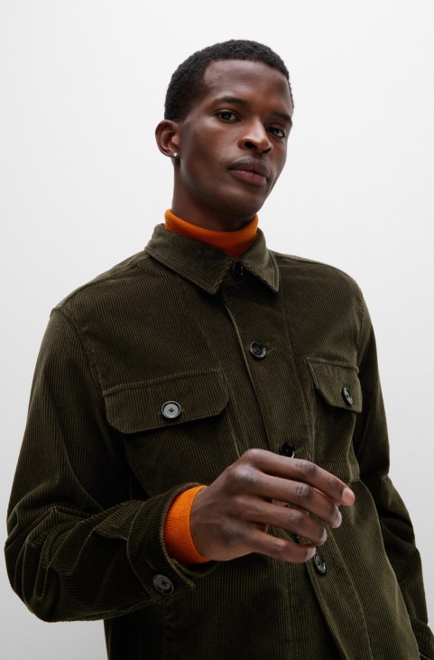 Χαλαρή μπλούζα Hugo Boss σε ανοιχτό πράσινο βαμβακερό κοτλέ
