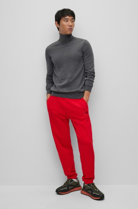 Σκούρο γκρι Hugo Boss Slim-fit Rollneck πουλόβερ από παρθένο μαλλί
