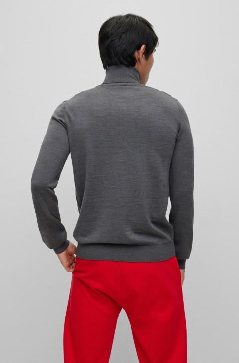 Σκούρο γκρι Hugo Boss Slim-fit Rollneck πουλόβερ από παρθένο μαλλί
