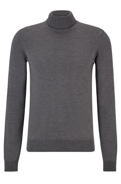 Σκούρο γκρι Hugo Boss Slim-fit Rollneck πουλόβερ από παρθένο μαλλί
