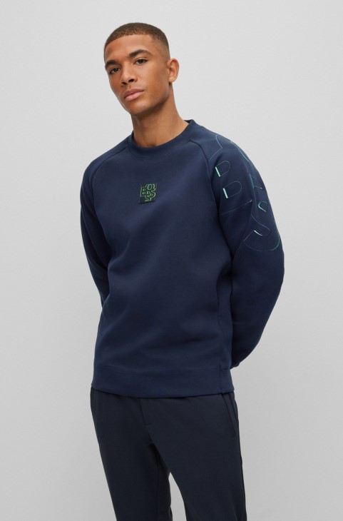 Σκούρο μπλε βαμβακερό φούτερ με κανονική εφαρμογή με κέντημα λογότυπου Hugo Boss