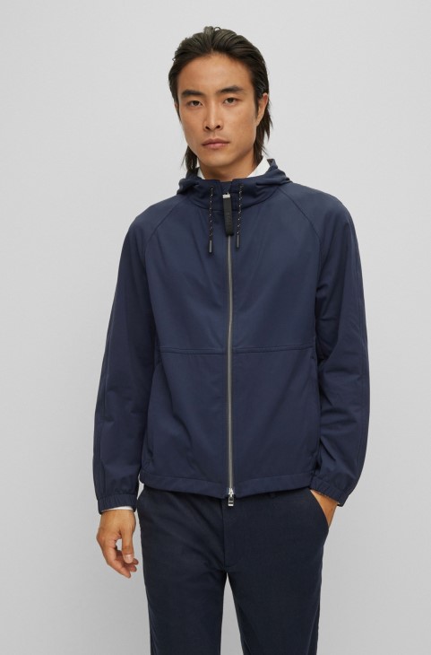 Σκούρο μπλε Hugo Boss Slim-fit με κουκούλα μπουφάν σε ύφασμα Performance-stretch